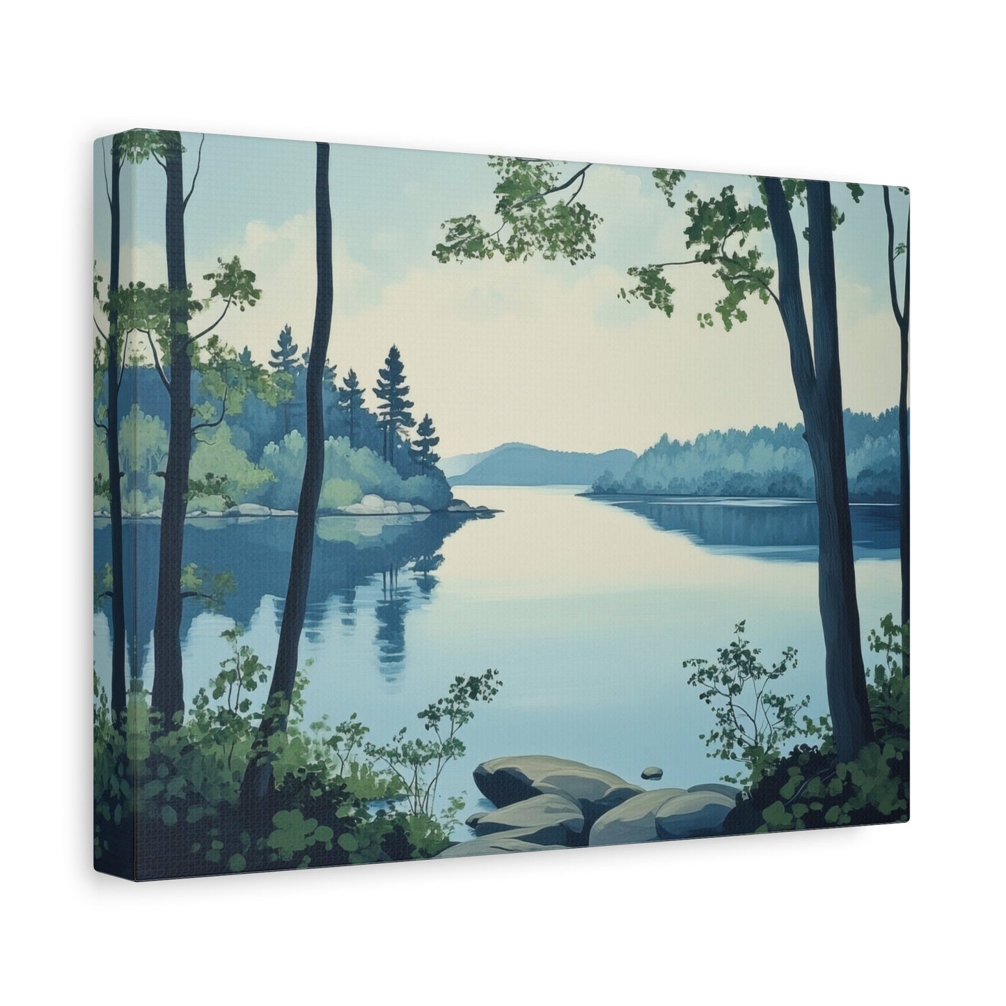 Scandinavian Lakeside Reflection - Landscape Wall Art - Aestheticanvas