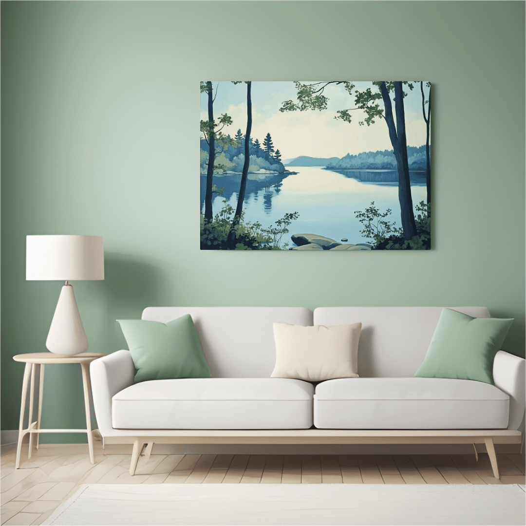 Scandinavian Lakeside Reflection - Landscape Wall Art - Aestheticanvas