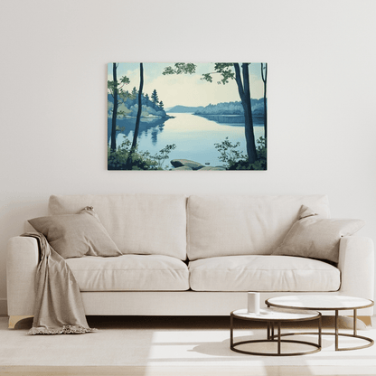 Scandinavian Lakeside Reflection - Landscape Wall Art - Aestheticanvas