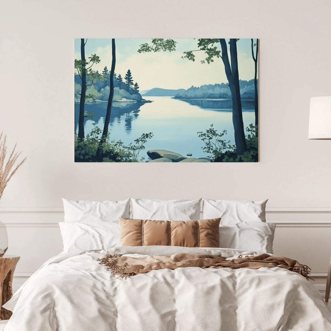 Scandinavian Lakeside Reflection - Landscape Wall Art - Aestheticanvas