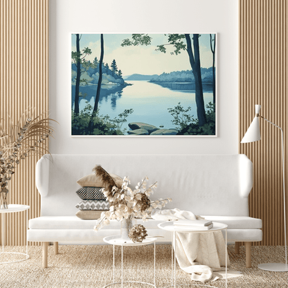 Scandinavian Lakeside Reflection - Landscape Wall Art - Aestheticanvas