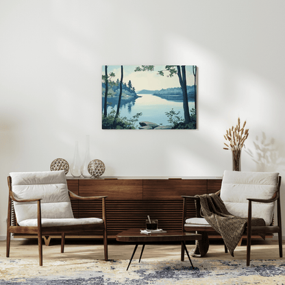 Scandinavian Lakeside Reflection - Landscape Wall Art - Aestheticanvas