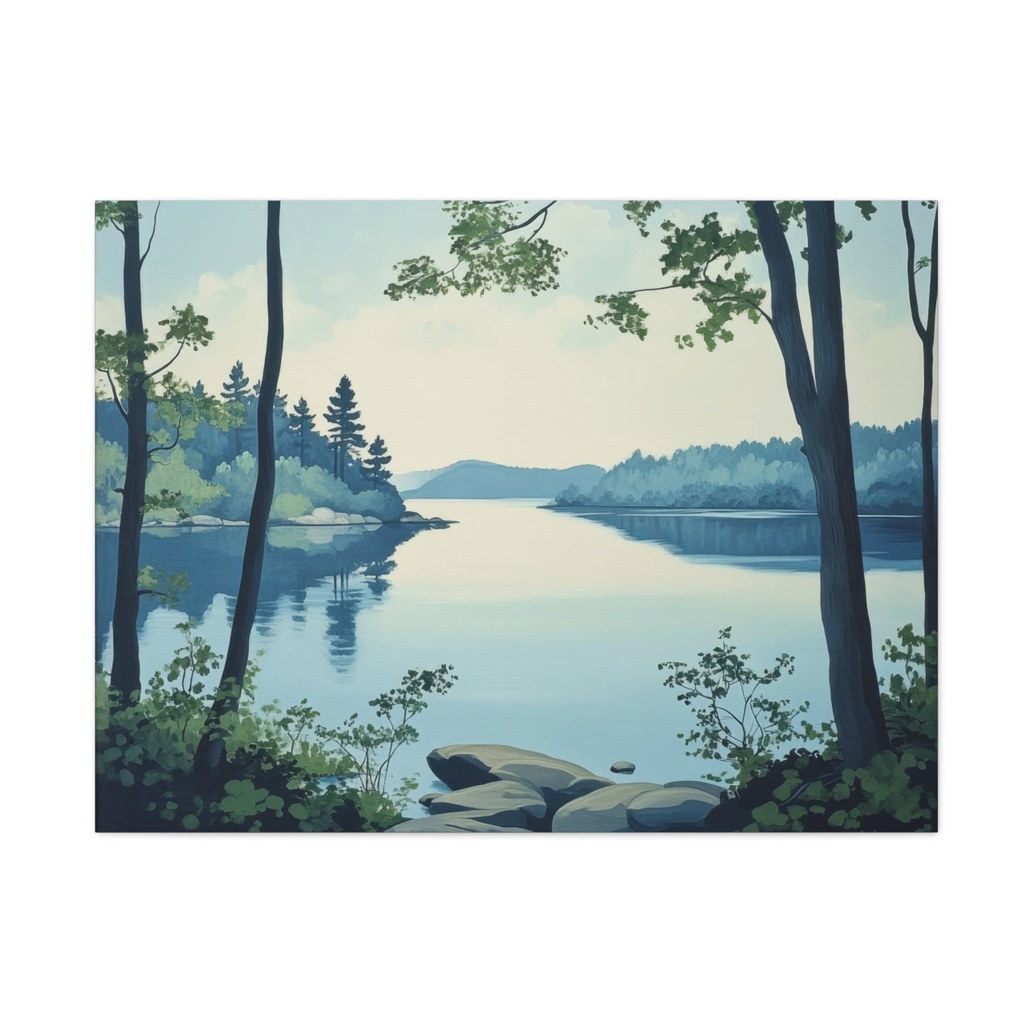 Scandinavian Lakeside Reflection - Landscape Wall Art - Aestheticanvas