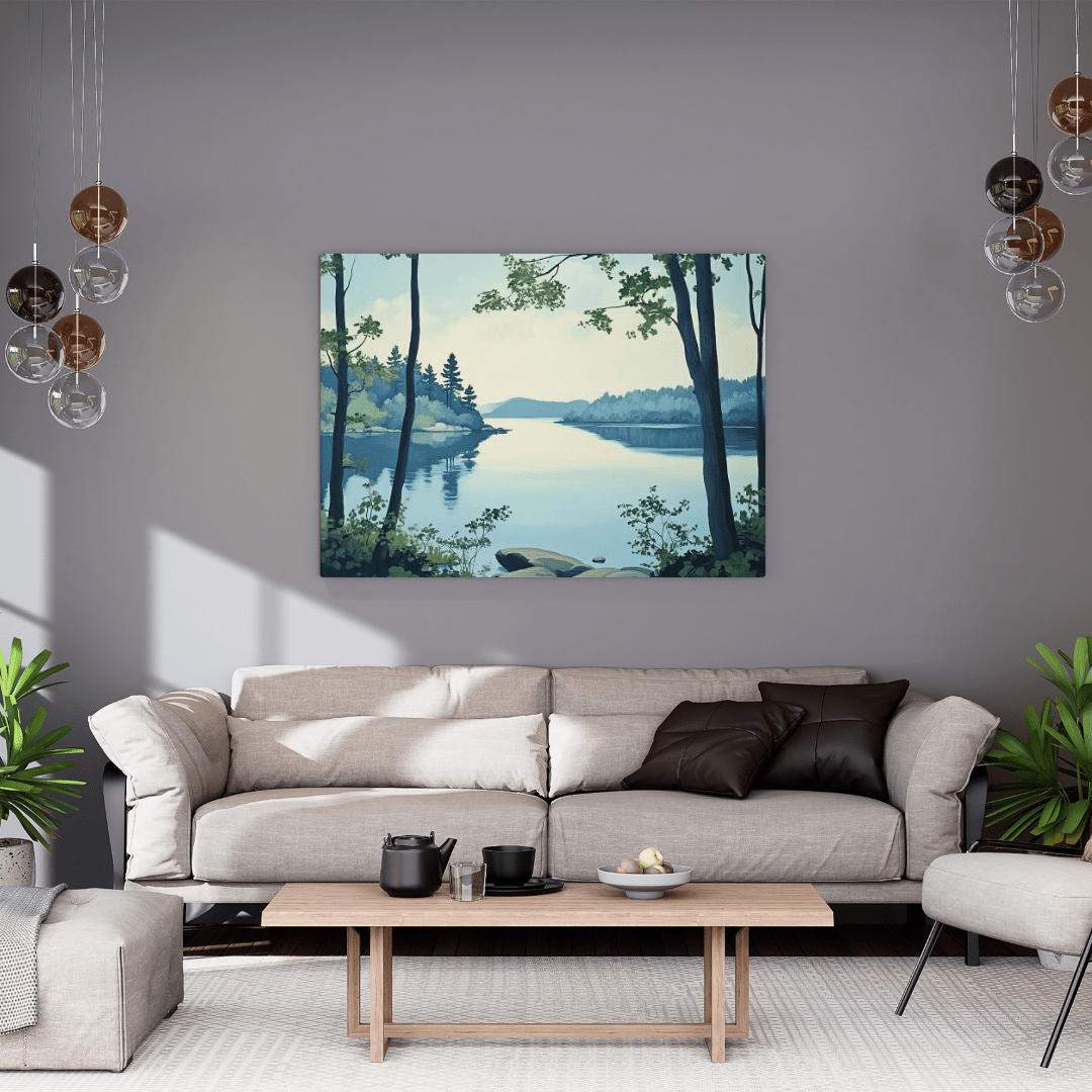 Scandinavian Lakeside Reflection - Landscape Wall Art - Aestheticanvas