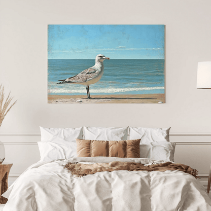 Seagull's Tranquil Shoreline View - Beach Wall Art - Aestheticanvas