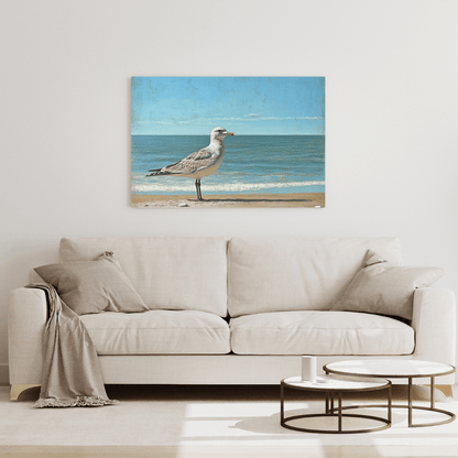 Seagull's Tranquil Shoreline View - Beach Wall Art - Aestheticanvas