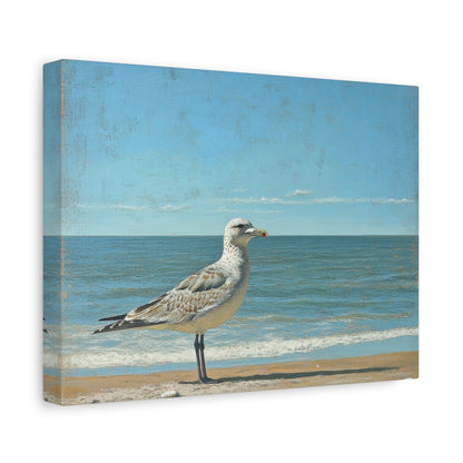 Seagull's Tranquil Shoreline View - Beach Wall Art - Aestheticanvas