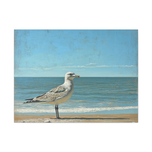 Seagull's Tranquil Shoreline View - Beach Wall Art - Aestheticanvas