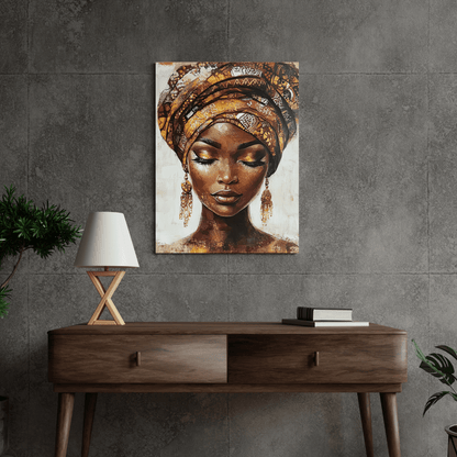 Serene African Woman with Gele - Portrait Wall Art - Aestheticanvas