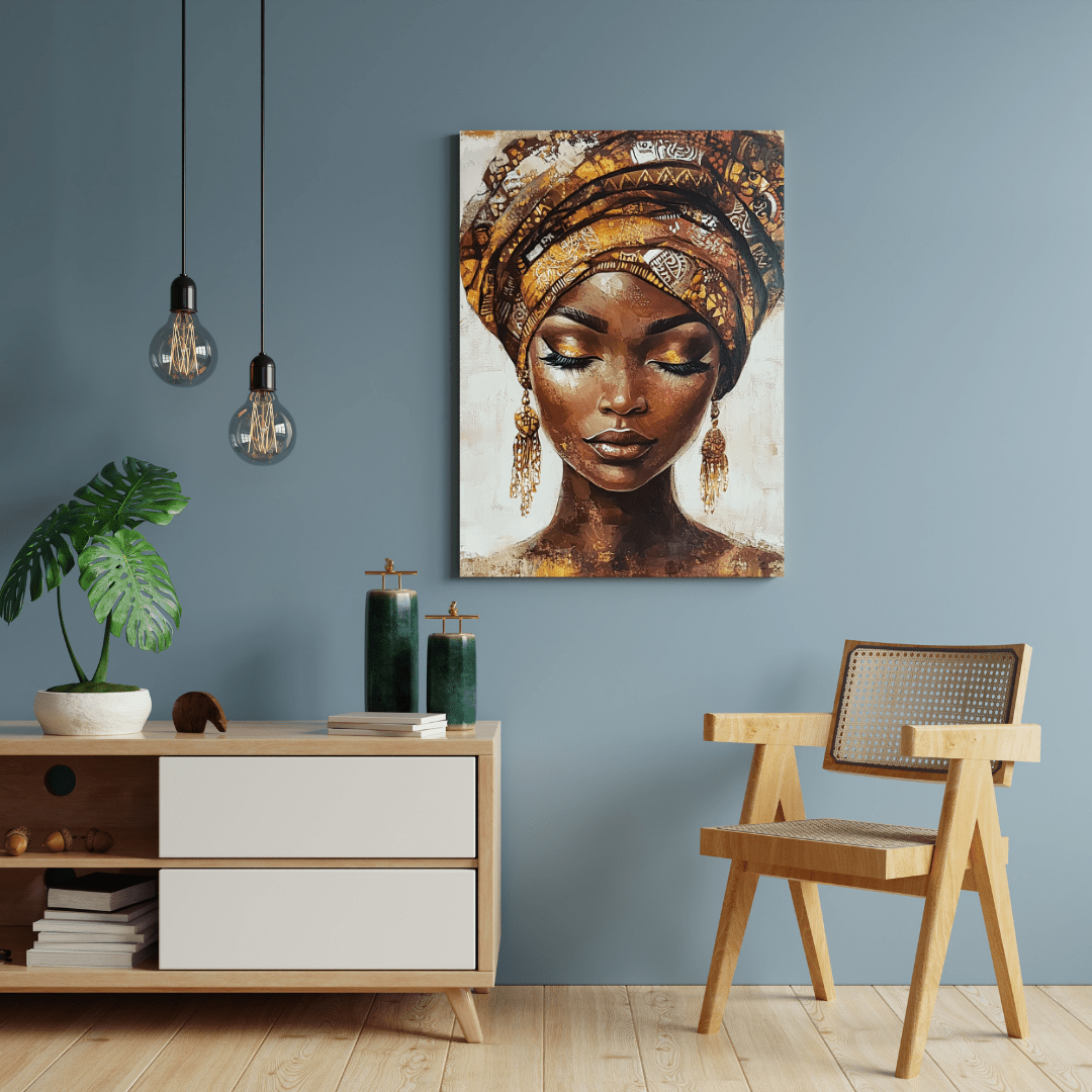 Serene African Woman with Gele - Portrait Wall Art - Aestheticanvas