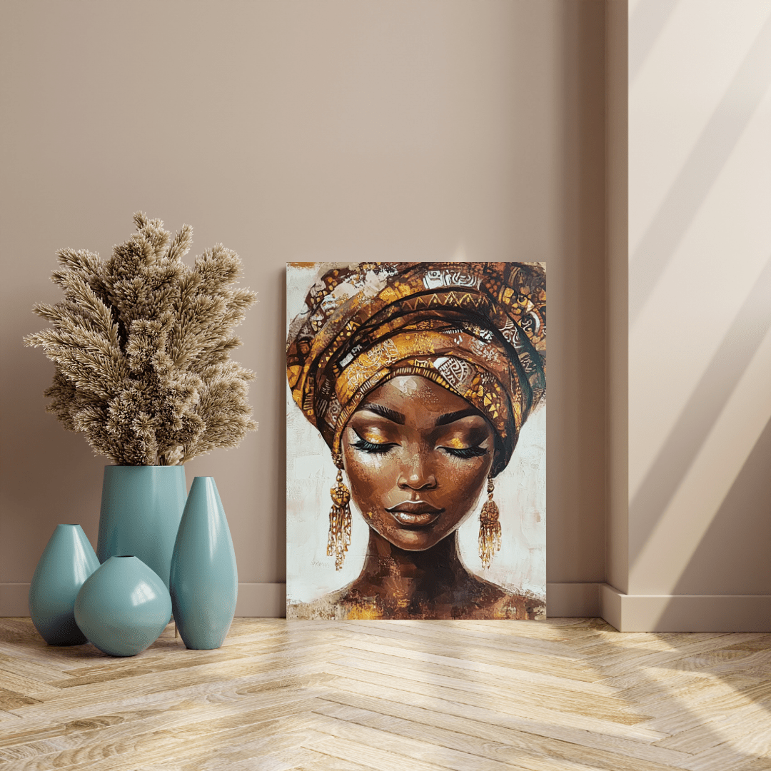 Serene African Woman with Gele - Portrait Wall Art - Aestheticanvas