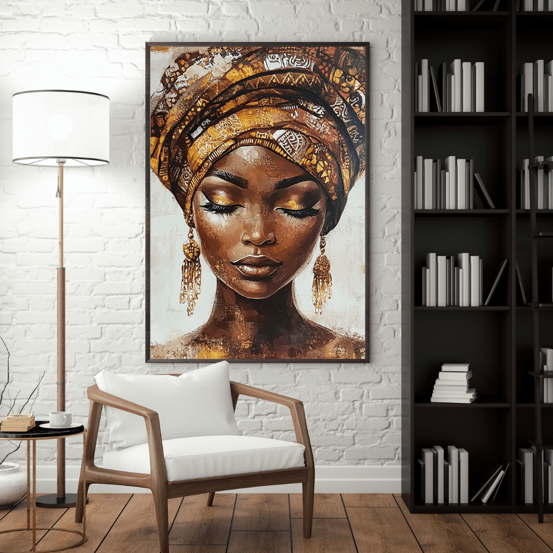 Serene African Woman with Gele - Portrait Wall Art - Aestheticanvas