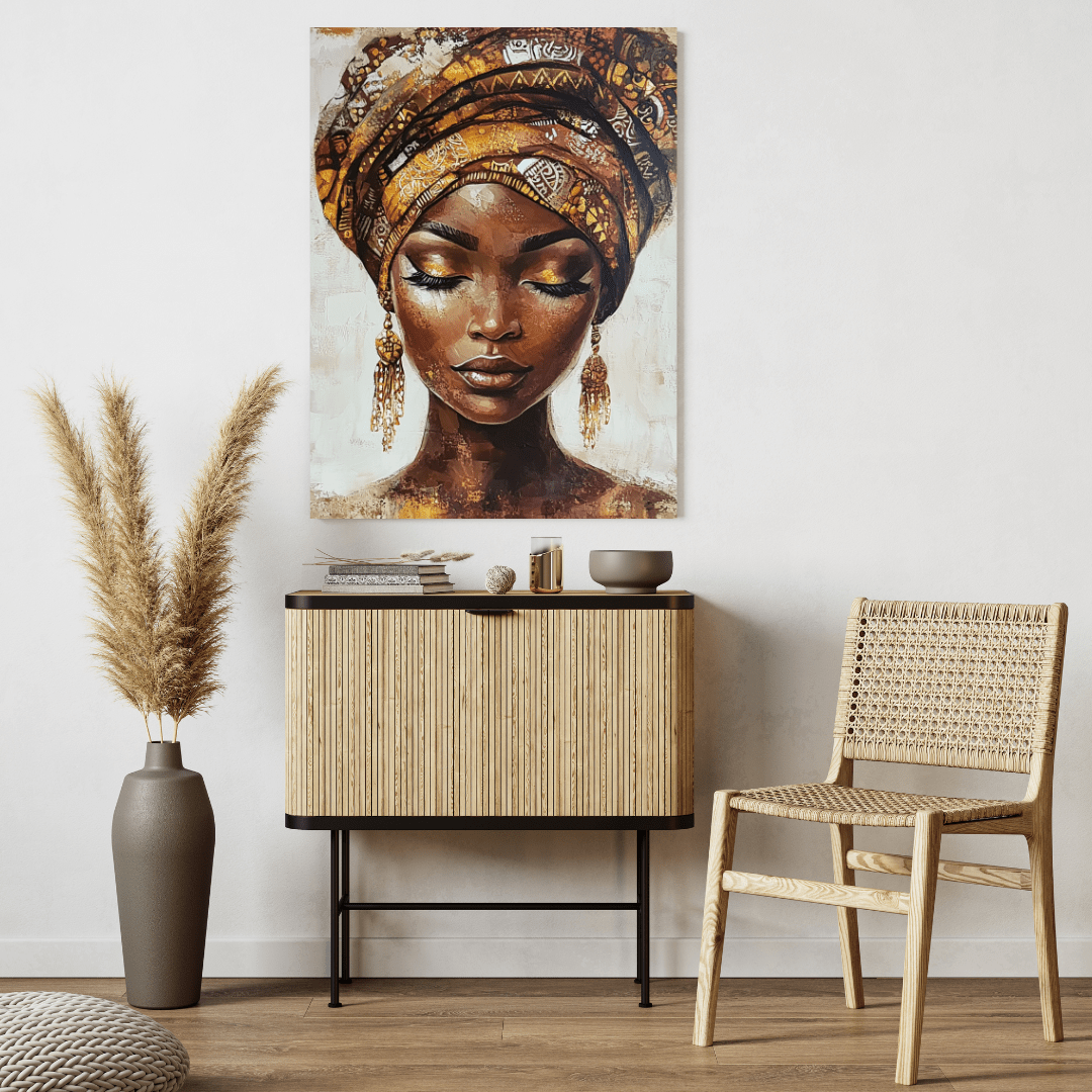 Serene African Woman with Gele - Portrait Wall Art - Aestheticanvas