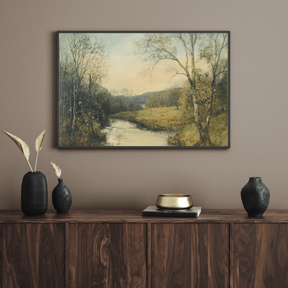 Serene Autumn Landscape River - Nature Wall Art - Aestheticanvas