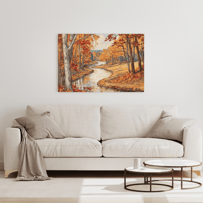 Serene Autumn River Landscape - Nature Wall Art - Aestheticanvas