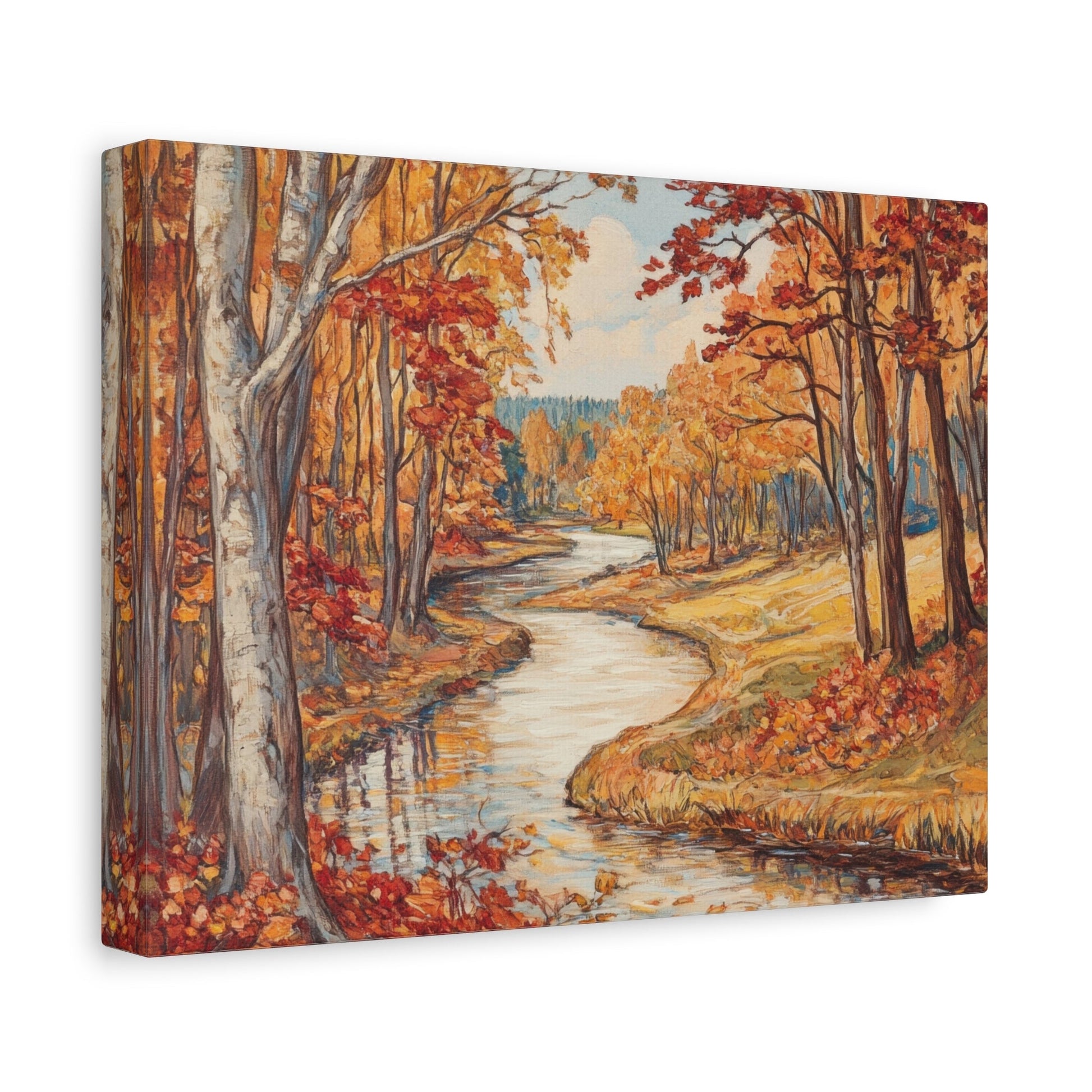 Serene Autumn River Landscape - Nature Wall Art - Aestheticanvas