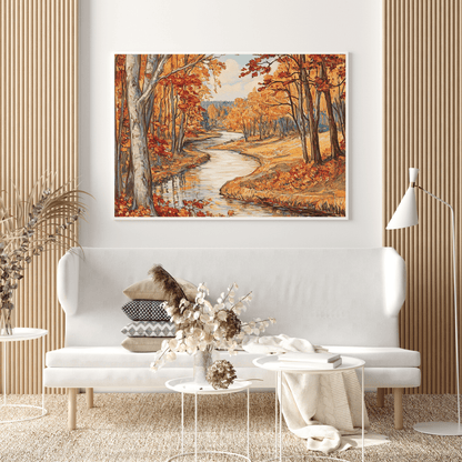 Serene Autumn River Landscape - Nature Wall Art - Aestheticanvas