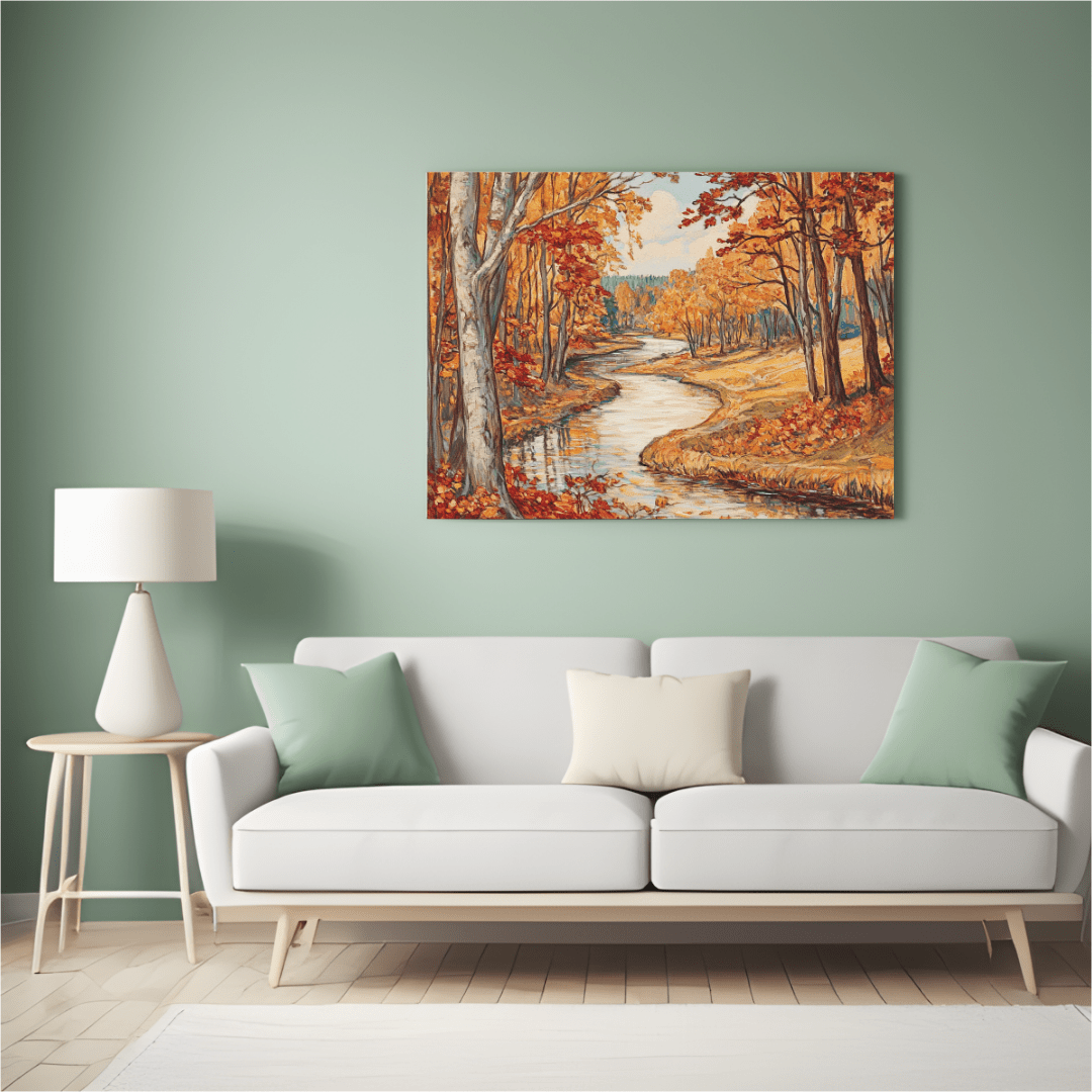 Serene Autumn River Landscape - Nature Wall Art - Aestheticanvas