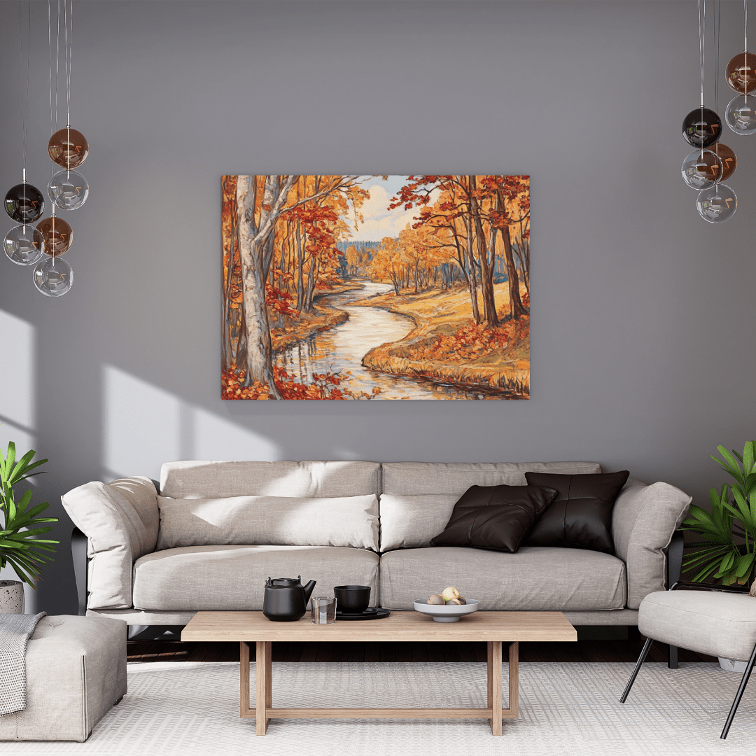 Serene Autumn River Landscape - Nature Wall Art - Aestheticanvas