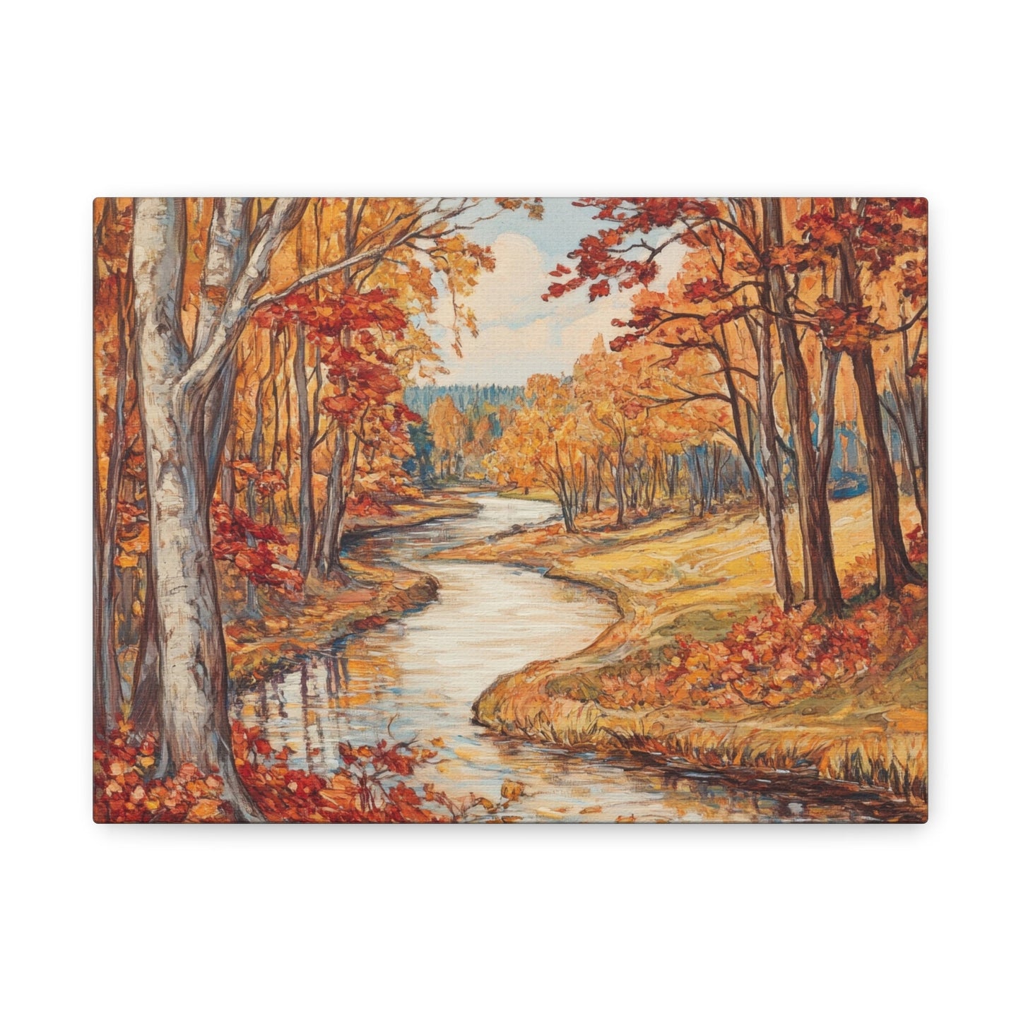 Serene Autumn River Landscape - Nature Wall Art - Aestheticanvas