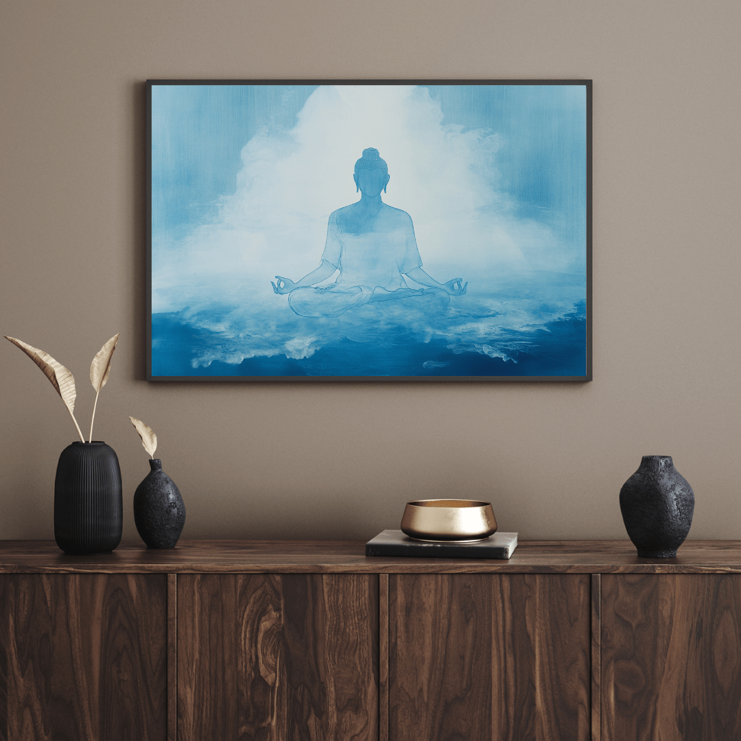 Serene Blue Meditation - Spiritual Wall Art - Aestheticanvas