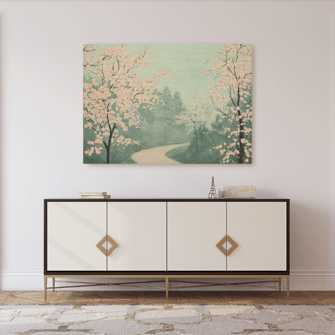 Serene Cherry Blossom Path - Landscape Wall Art - Aestheticanvas