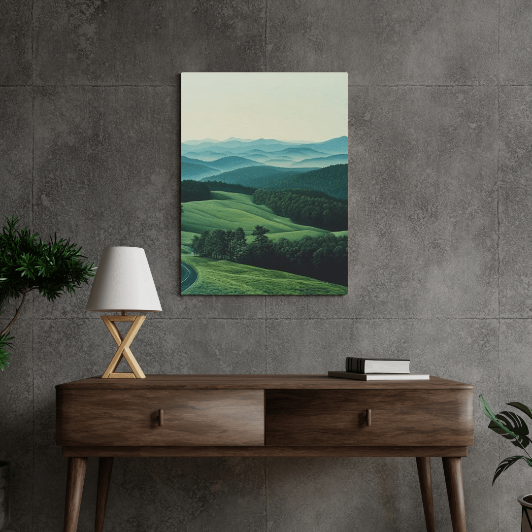 Serene Rolling Hills and Misty Mountains - Landscape Wall Art - Aestheticanvas