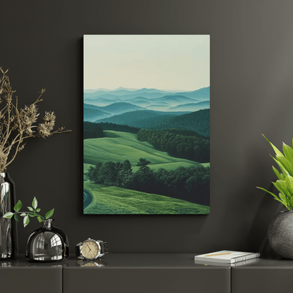 Serene Rolling Hills and Misty Mountains - Landscape Wall Art - Aestheticanvas