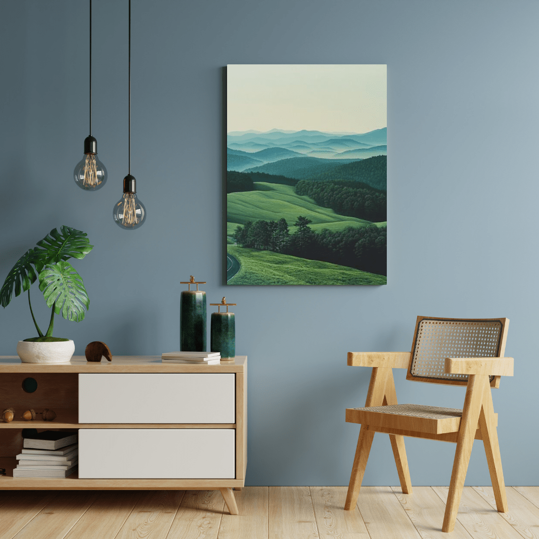 Serene Rolling Hills and Misty Mountains - Landscape Wall Art - Aestheticanvas