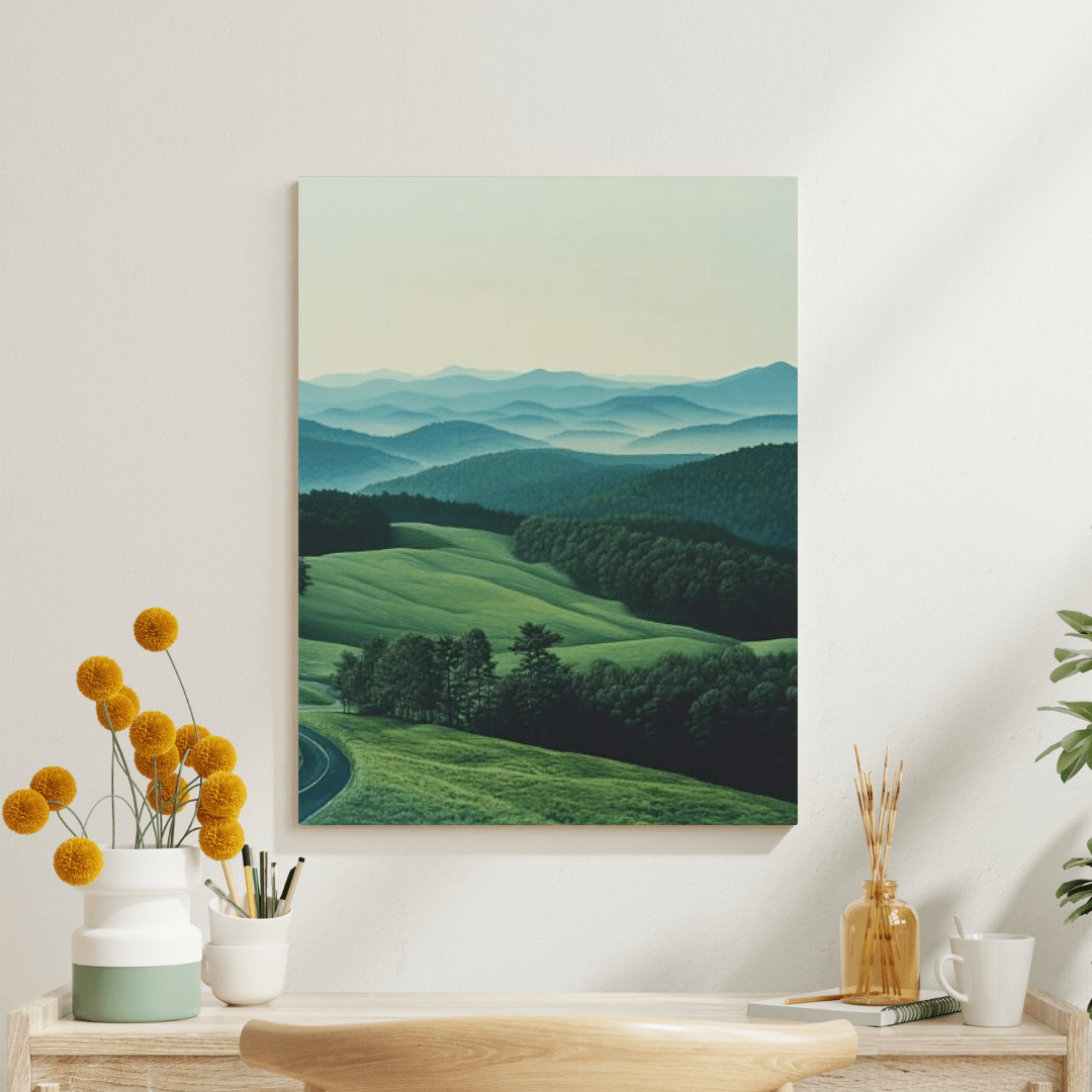 Serene Rolling Hills and Misty Mountains - Landscape Wall Art - Aestheticanvas