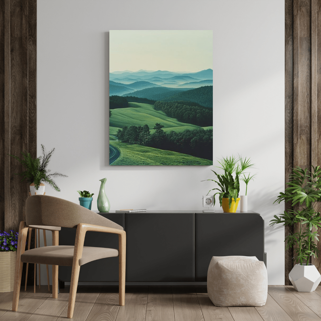 Serene Rolling Hills and Misty Mountains - Landscape Wall Art - Aestheticanvas