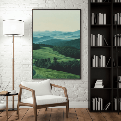 Serene Rolling Hills and Misty Mountains - Landscape Wall Art - Aestheticanvas