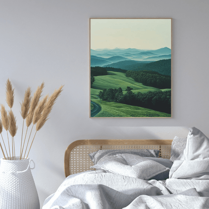 Serene Rolling Hills and Misty Mountains - Landscape Wall Art - Aestheticanvas