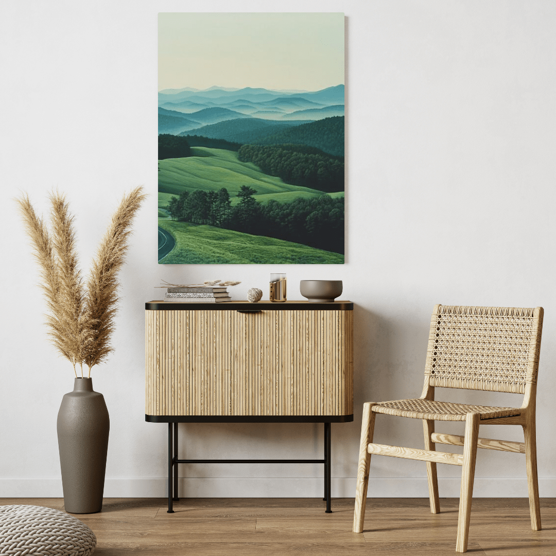 Serene Rolling Hills and Misty Mountains - Landscape Wall Art - Aestheticanvas