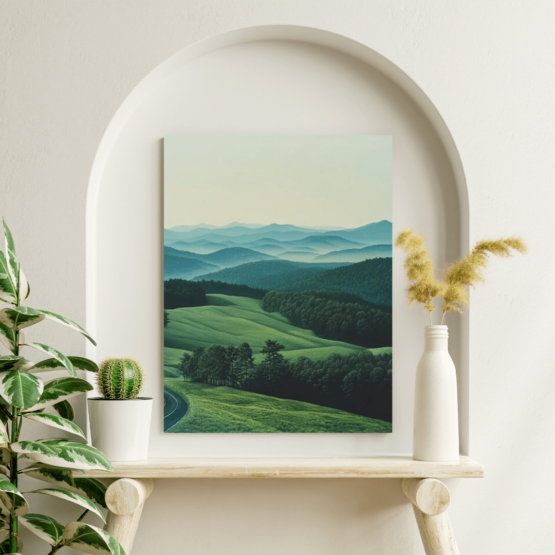 Serene Rolling Hills and Misty Mountains - Landscape Wall Art - Aestheticanvas