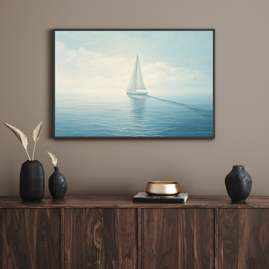 Serene Sailboat on Calm Sea - Nautical Wall Art - Aestheticanvas