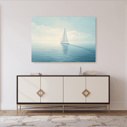 Serene Sailboat on Calm Sea - Nautical Wall Art - Aestheticanvas