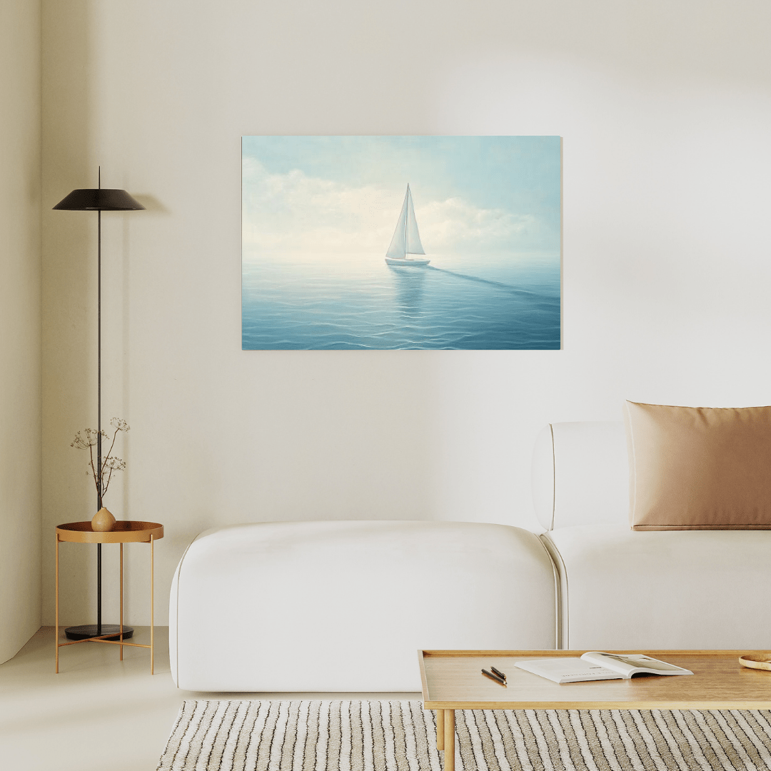 Serene Sailboat on Calm Sea - Nautical Wall Art - Aestheticanvas