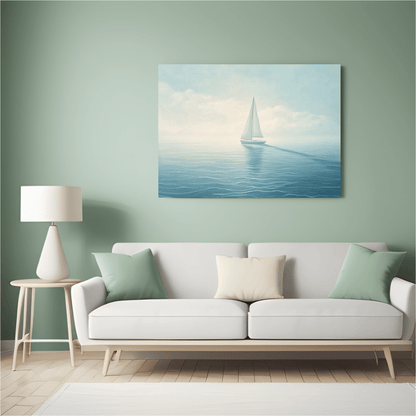 Serene Sailboat on Calm Sea - Nautical Wall Art - Aestheticanvas