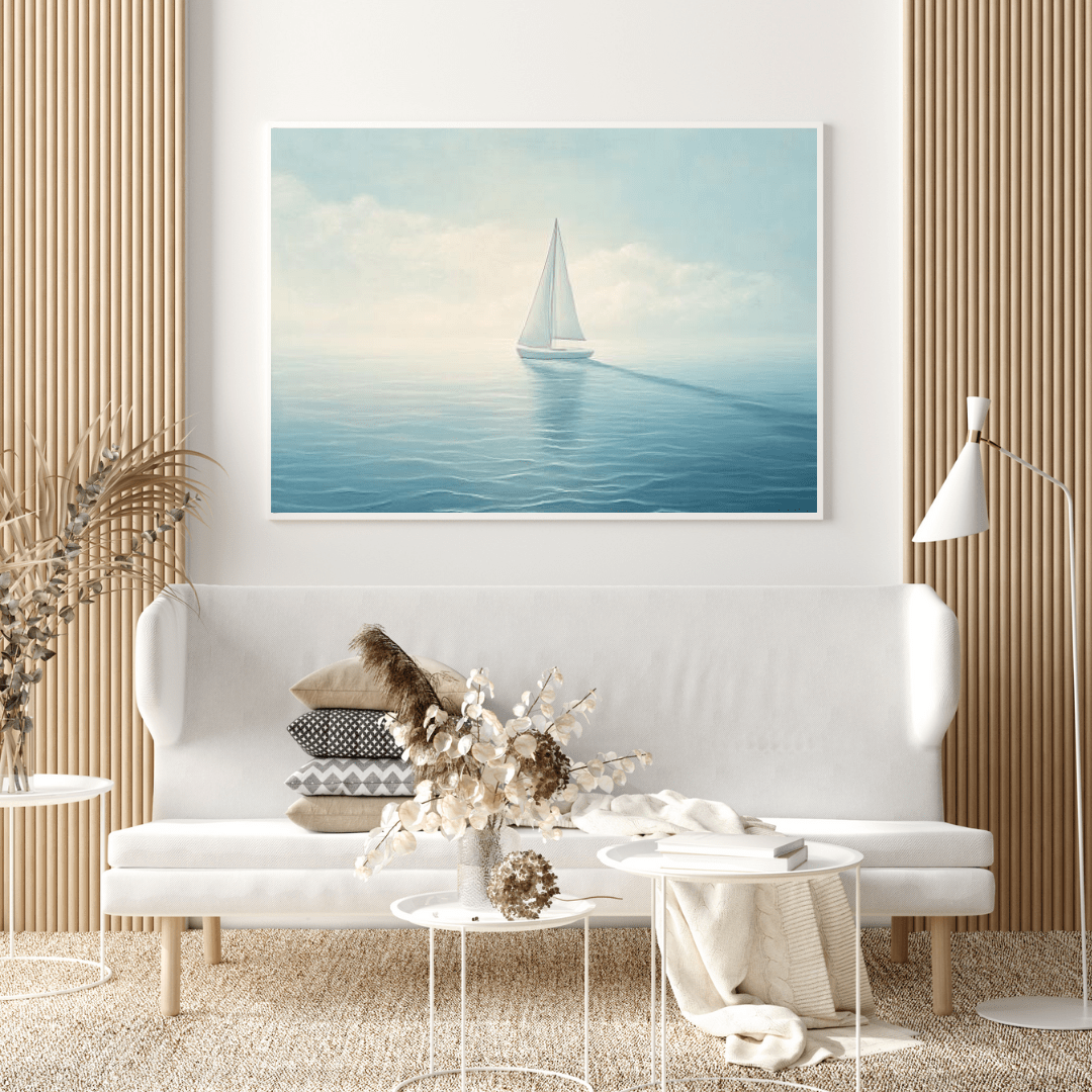 Serene Sailboat on Calm Sea - Nautical Wall Art - Aestheticanvas