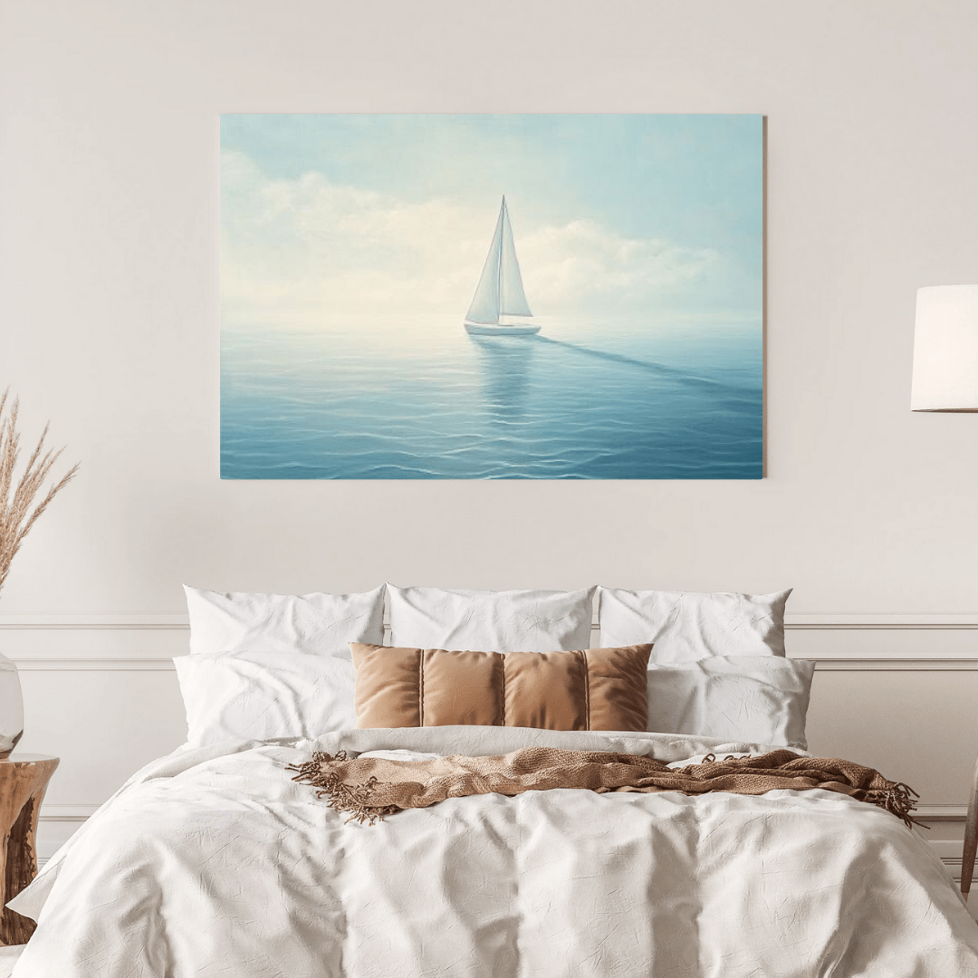 Serene Sailboat on Calm Sea - Nautical Wall Art - Aestheticanvas