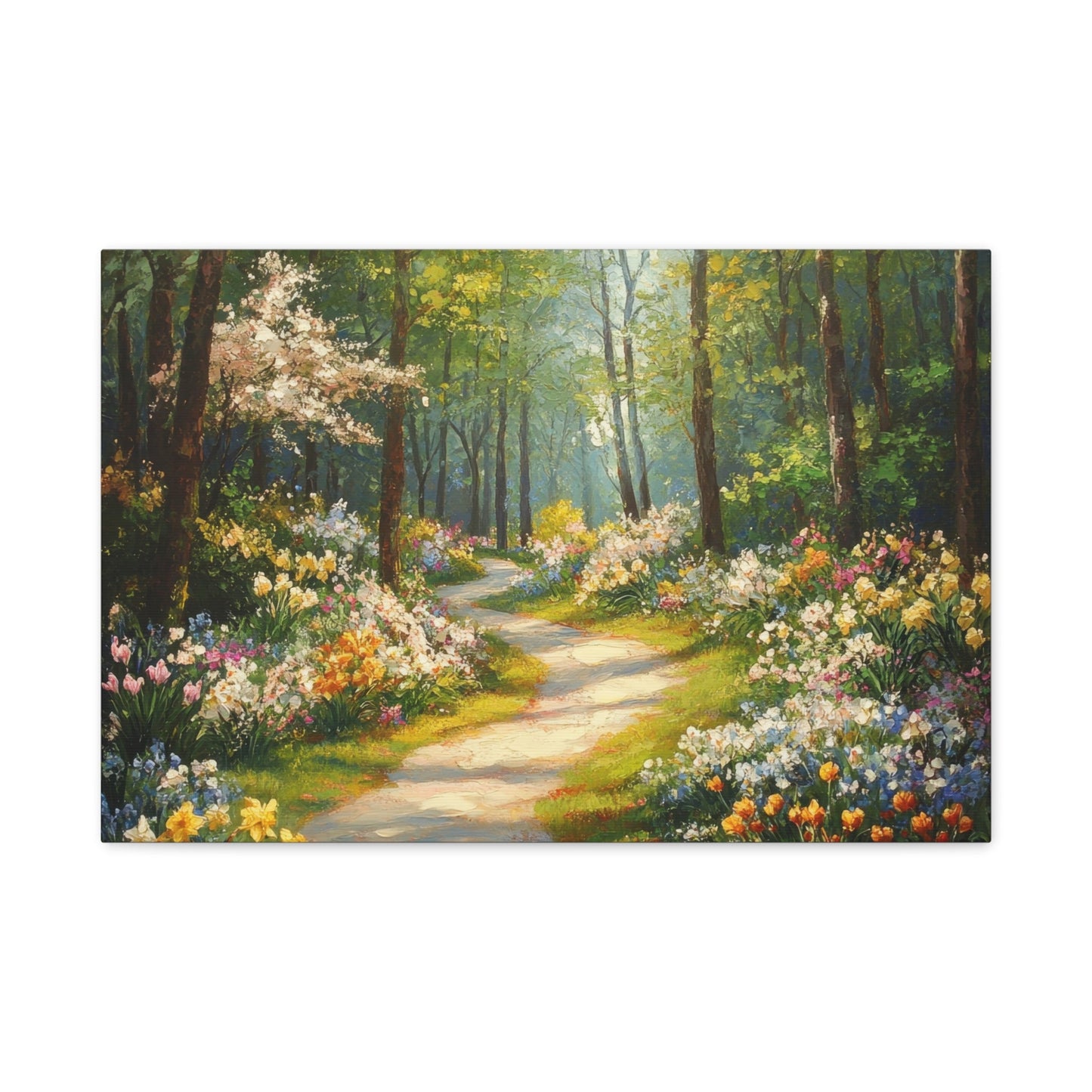 Serene Spring Forest Pathway - Floral Wall Art - Aestheticanvas