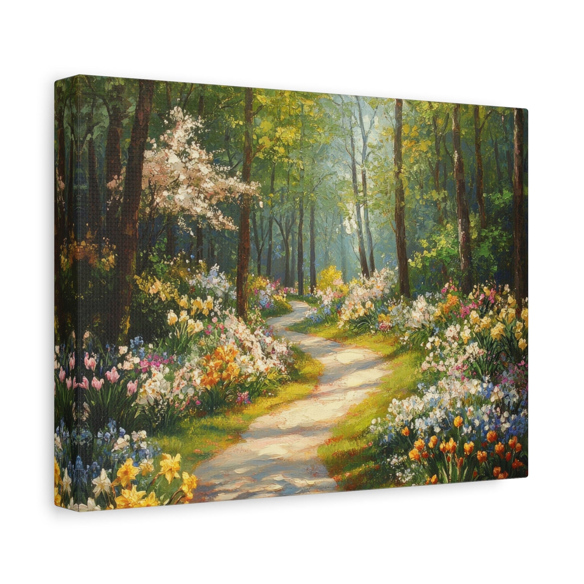 Serene Spring Forest Pathway - Floral Wall Art - Aestheticanvas