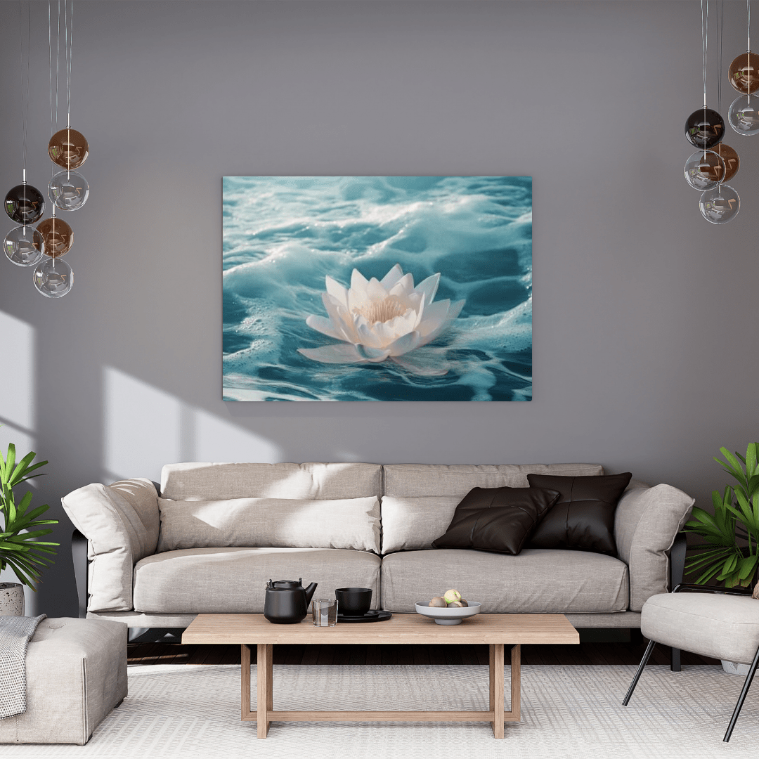 Serene White Lotus on Water - Flower Wall Art - Aestheticanvas