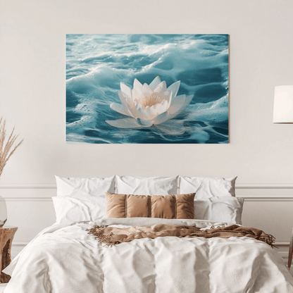 Serene White Lotus on Water - Flower Wall Art - Aestheticanvas