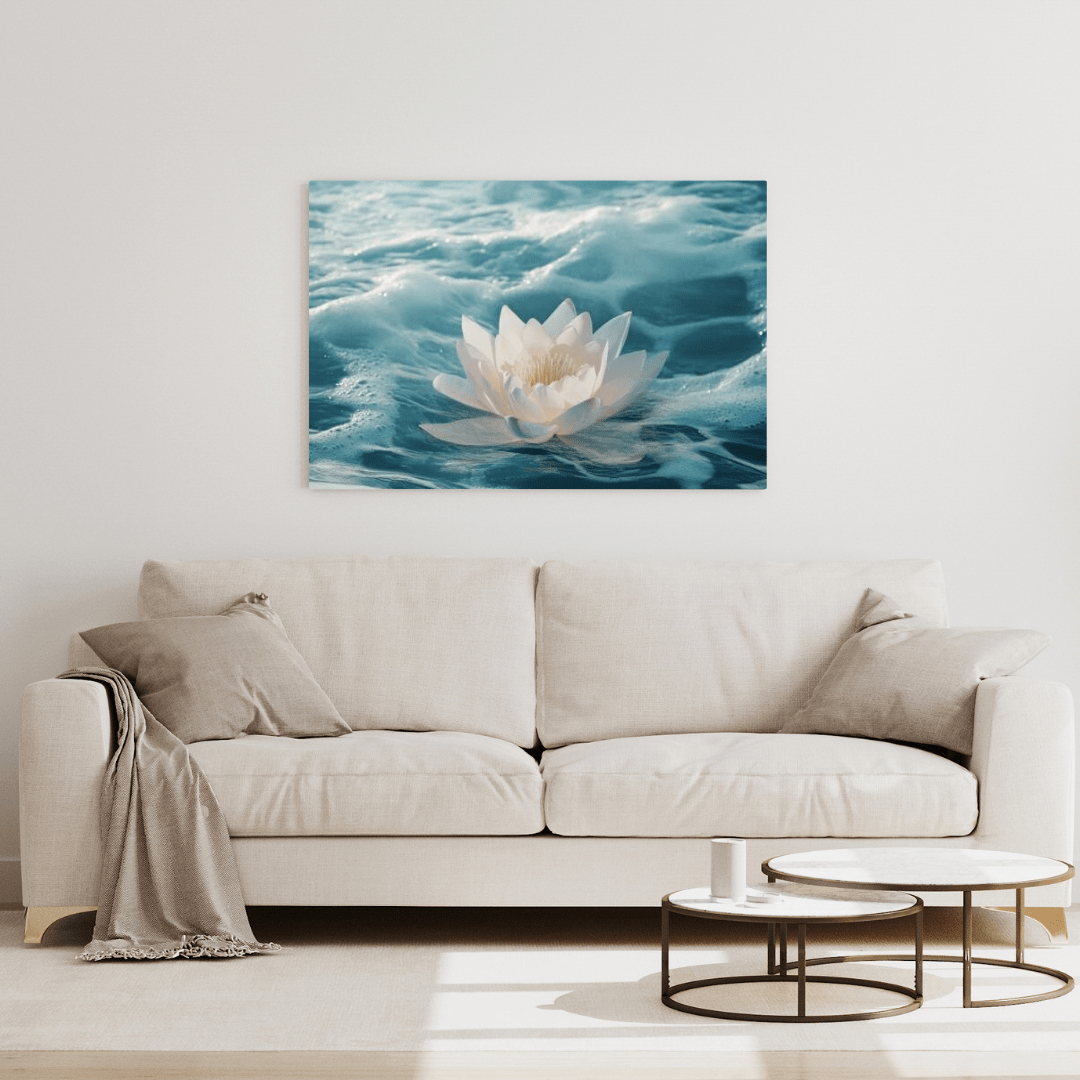 Serene White Lotus on Water - Flower Wall Art - Aestheticanvas