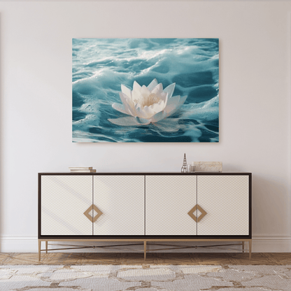 Serene White Lotus on Water - Flower Wall Art - Aestheticanvas