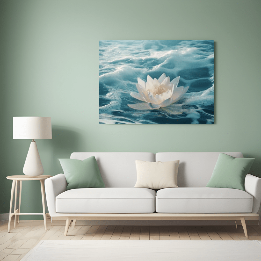 Serene White Lotus on Water - Flower Wall Art - Aestheticanvas