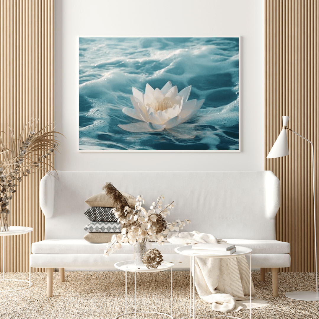 Serene White Lotus on Water - Flower Wall Art - Aestheticanvas