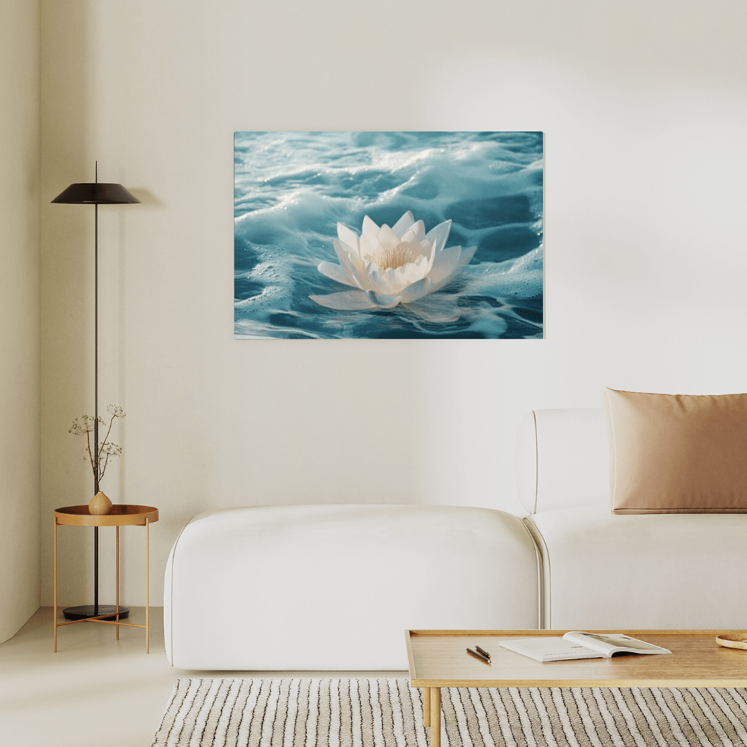 Serene White Lotus on Water - Flower Wall Art - Aestheticanvas